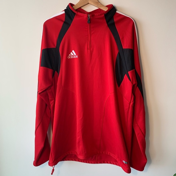 Red Adidas Long Sleeve 1/4 Zip Pullover - Picture 1 of 3